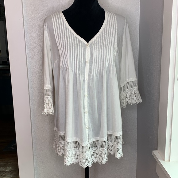 Alfani White Lace Trim Blouse top cottagecore romantic feminine size 8 - Picture 2 of 5